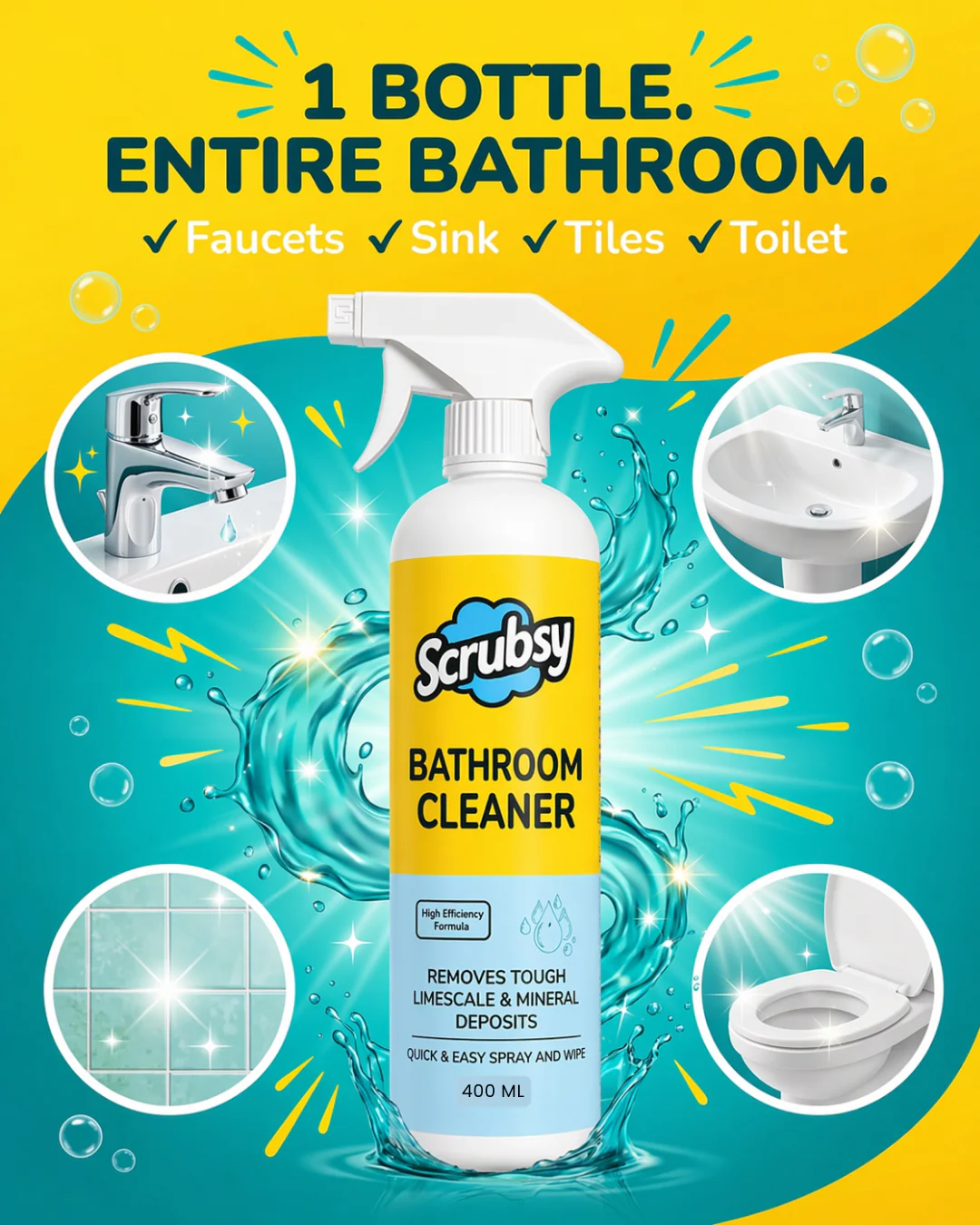 Scrubsy All-in-1 Bathroom Cleaner (400ml + 400ml FREE) - Image 3